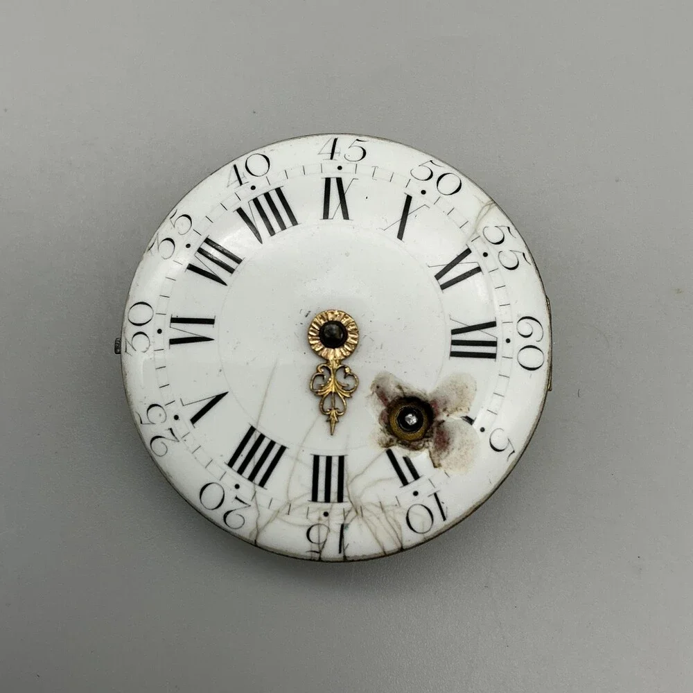 Antique Verge Fusee Pocket Watch Men 36mm Enamel Key Movement Manual Not Running